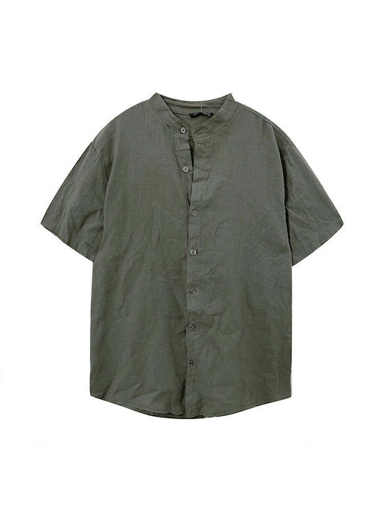 Ustyle Men's Shirt Short Sleeve Linen Haki