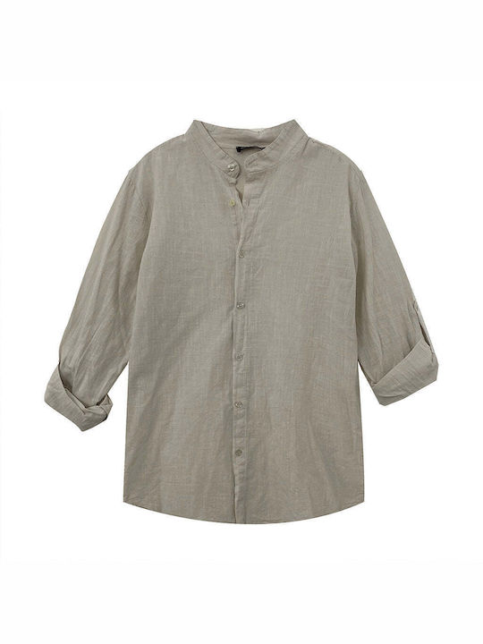 Ustyle Men's Shirt Long Sleeve Linen Beige