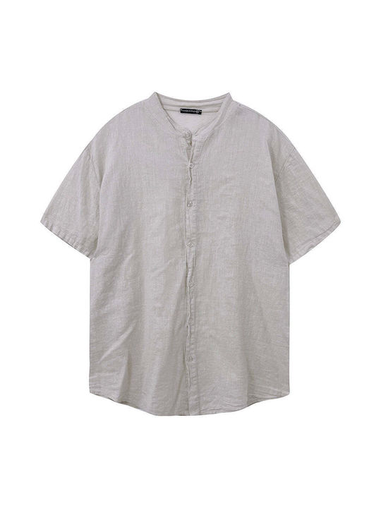 Ustyle Men's Shirt Short Sleeve Linen Beige