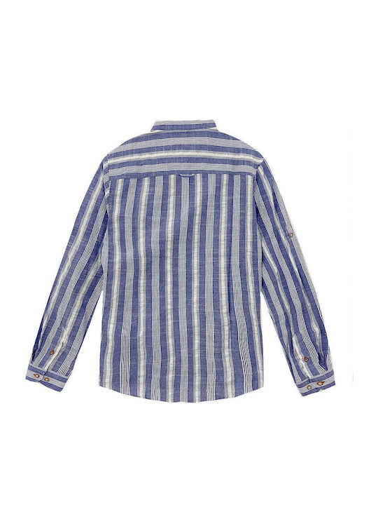 Langärmlig Leinen Hemd Gestreift Blue