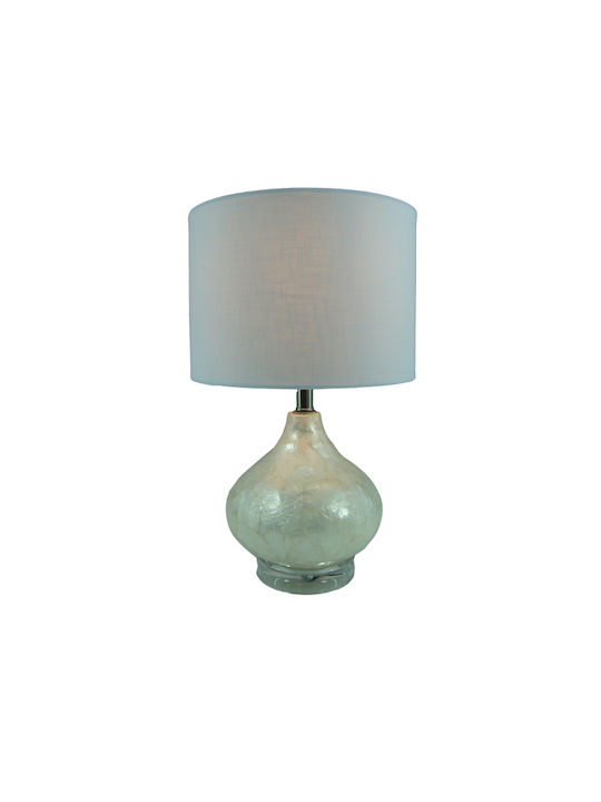 Inart Guidance Stoff Tischlampe für Fassung E27 mit Weiß Schirm und Basis