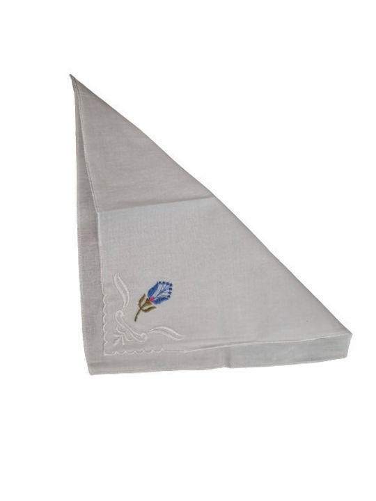 White Cotton Women's Pocket Handkerchief with Blue Embroidery