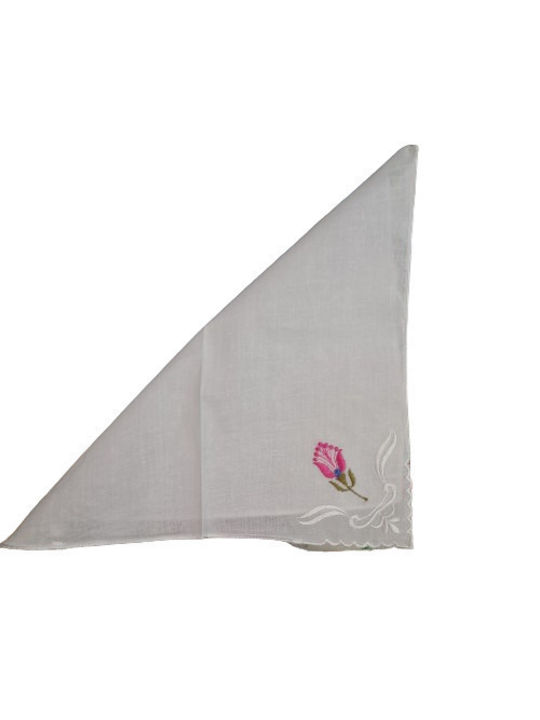 Pocket Handkerchief Cotton Women's Shawl White with Fuchsia Embroidery