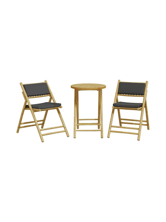 Outdoor Chair Bamboo Grey with Cushion 3pcs 59x51x87cm