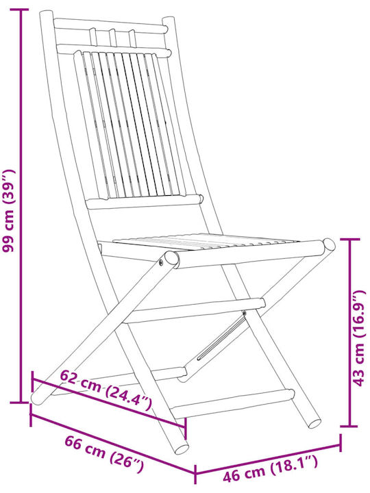 Scaun de exterior Bambus Bambus cu pernă 4buc 46x66x99cm