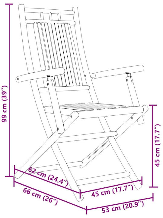 Scaun de exterior Bambus Bambus cu pernă 4buc 53x66x99cm