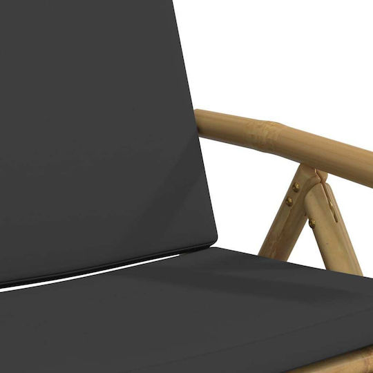 Outdoor Chair Bamboo Grey with Cushion 3pcs 45x45x45cm