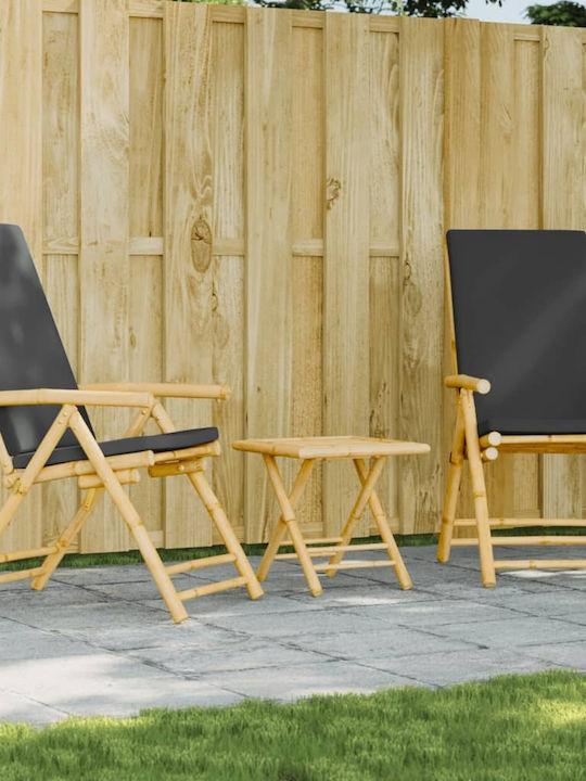 Outdoor Chair Bamboo Grey with Cushion 3pcs 45x45x45cm