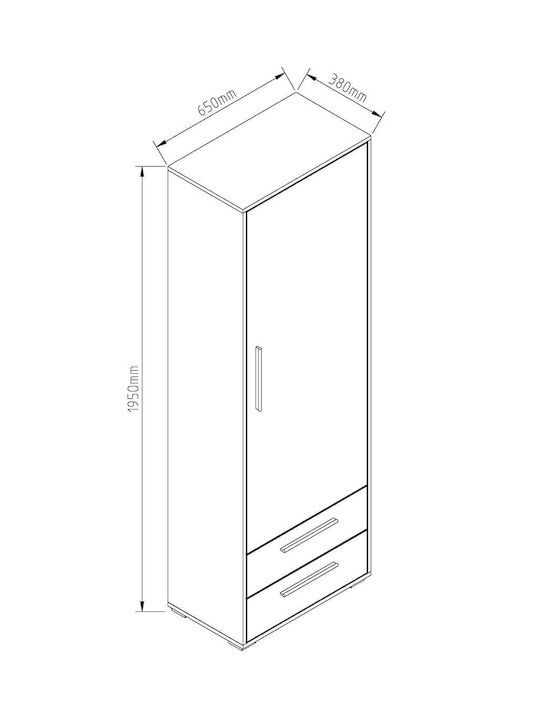 Μονόφυλλη Ντουλάπα Λευκή 65x38.3x195cm Μονόφυλλη Ντουλάπα Λευκή 65x38.3x195cm