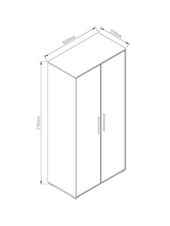 Δίφυλλη Ντουλάπα Λευκή 100x55.3x210cm Δίφυλλη Ντουλάπα Λευκή 100x55.3x210cm