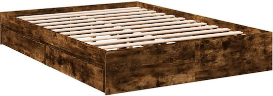 Κρεβάτι King Size Ξύλινο Καφέ με Τάβλες για Στρώμα 200x200cm