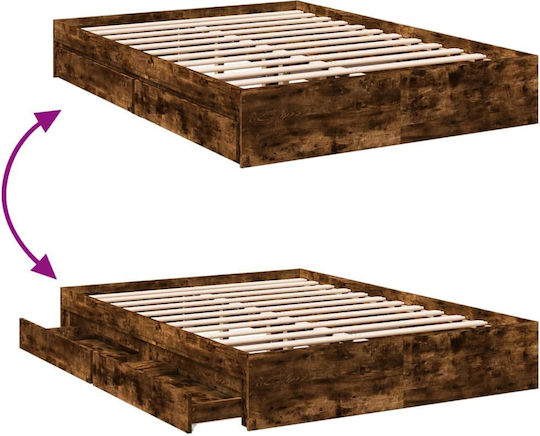 Κρεβάτι King Size Ξύλινο Καφέ με Τάβλες για Στρώμα 200x200cm