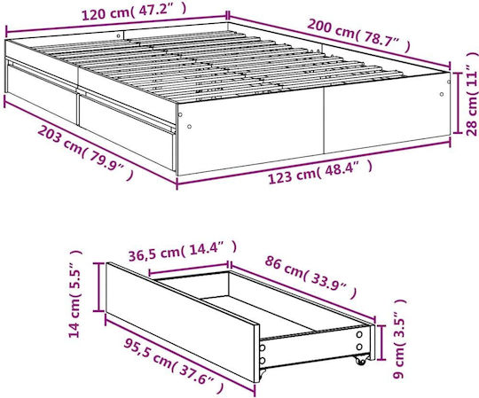 Κρεβάτι King Size Ξύλινο Καφέ με Τάβλες για Στρώμα 200x200cm