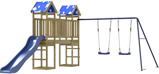 vidaXL Wooden Tower with Climbing Surface 308x406x208cm. Brown