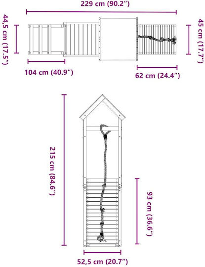 vidaXL Holzturm mit Kletterfläche Braun