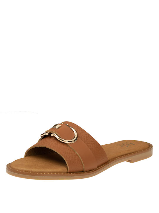 J&C Leather Women's Flat Sandals in Tabac Brown Color