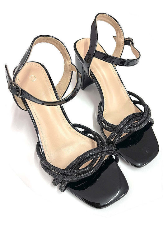 Sandalen aus Lackleder mit Strass Schwarz