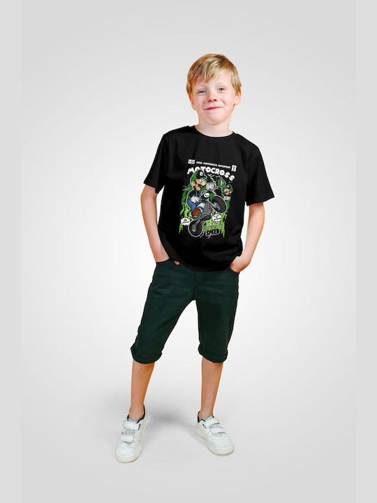 Pop Culture Kinder-T-Shirt Schwarz Luigi Motocross