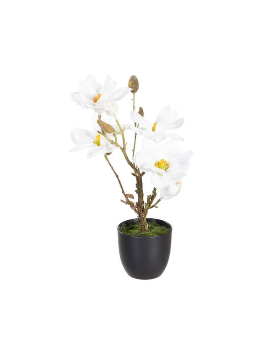 BigBuy Plantă Artificială în Ghiveci Mic Magnolia White 38cm 1buc