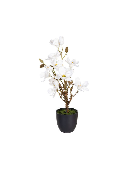 BigBuy Künstliche Pflanze in Blumentopf Magnolie Weiß 60cm 1Stück