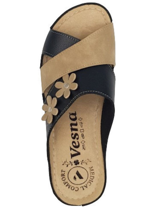 Leather Women's Flat Sandals Anatomic in Black Color