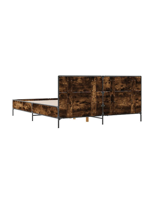 Pat Dublu Din Lemn Maro Cu Plăci Pentru Saltea 135x190cm