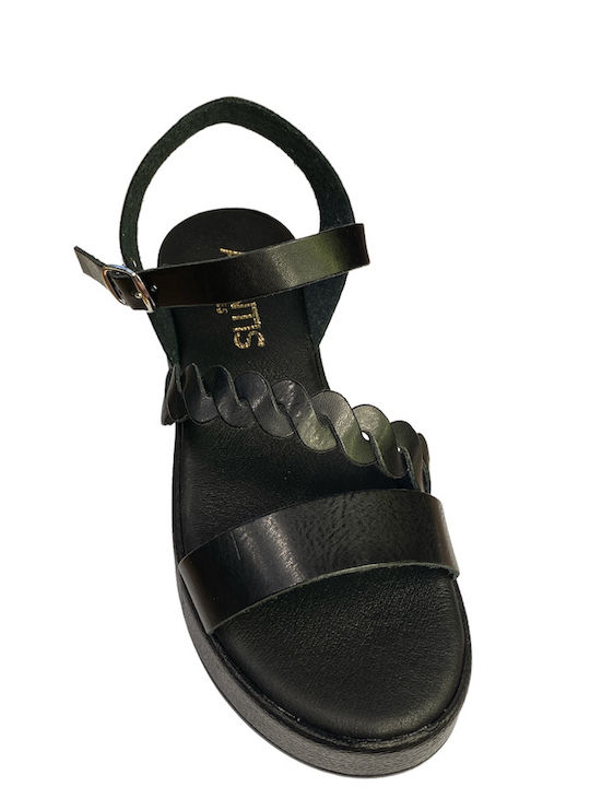 Aventis Shoes Leather Women's Flat Sandals in Black Color