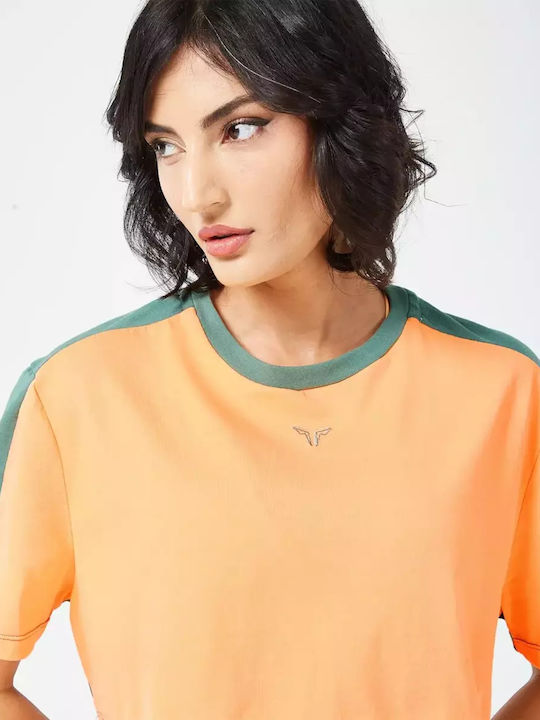 Squatwolf Damen Sportlich Crop T-shirt Orange Chiffon Marl