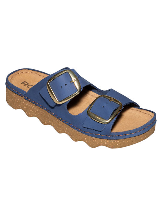 Rohde Leder Damen Flache Sandalen Anatomisch in Blau Farbe