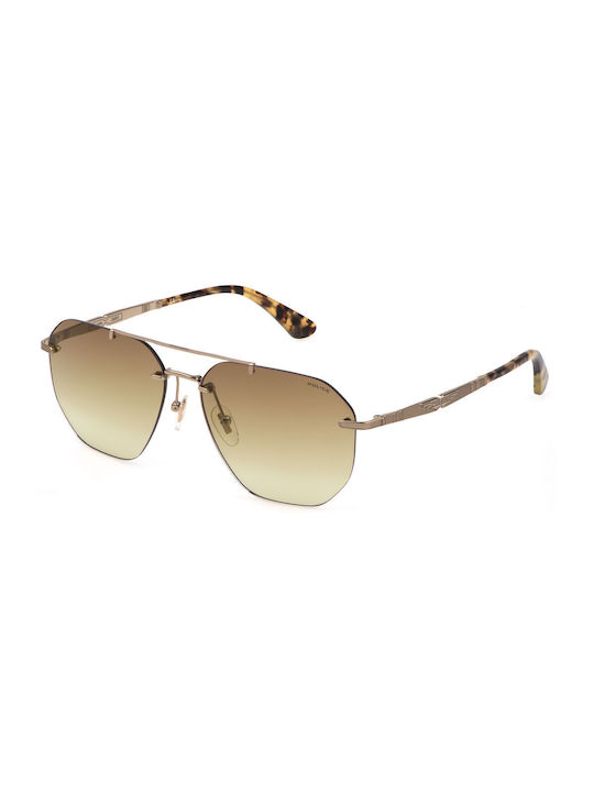 Police Men's Sunglasses with Gold Metal Frame and Gold Gradient Lens SPLF68 08M6