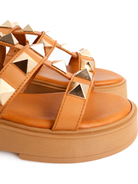 Δερμάτινα Γυναικεία Σανδάλια Flatforms Ταμπά