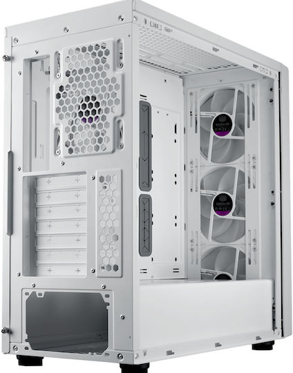 CoolerMaster MasterBox 600 Gaming Midi-Turm Computergehäuse mit Seitenfenster und RGB-Beleuchtung Weiß