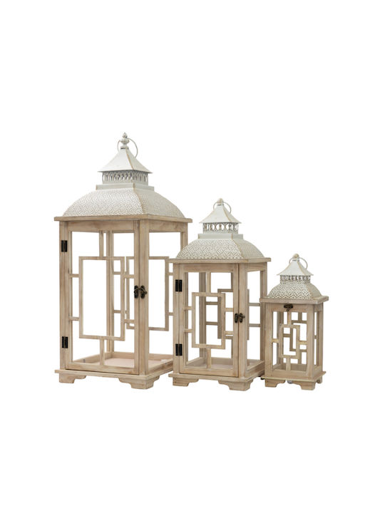 Zen Collection Wooden Lanterns Set Beige 31x31x75cm 3pcs