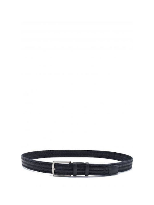 Guy Laroche Men's Knitted Leather Belt Navy Blue