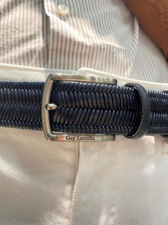 Men's Belt Leather Knitted Navy Blue