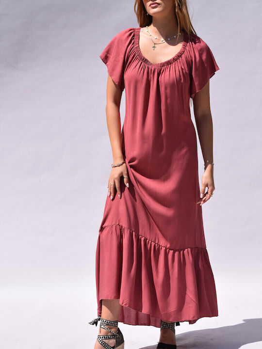 Summer Maxi Dress with Ruffle Orange