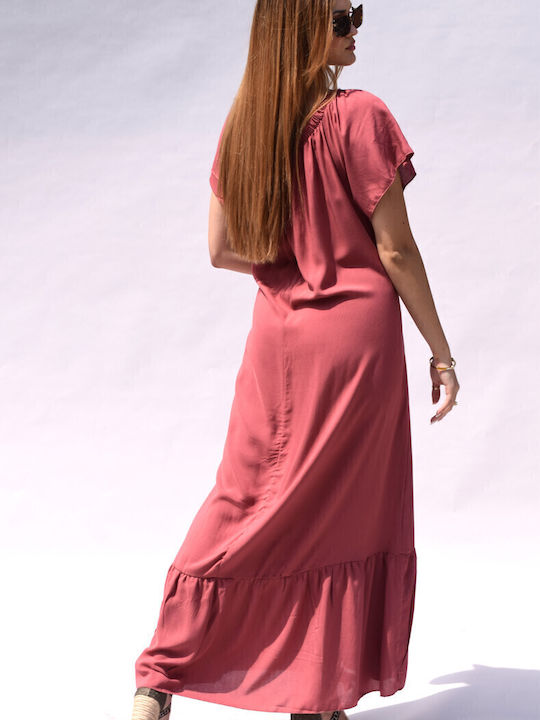 Summer Maxi Dress with Ruffle Orange