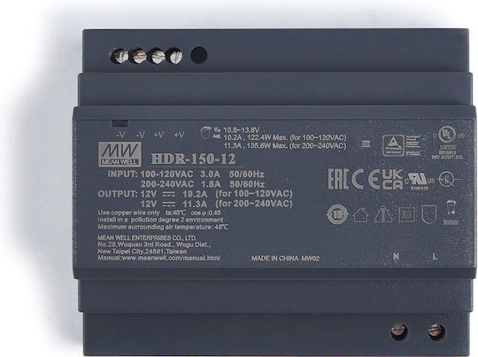 DIN Rail Power Supply 11.3A/12V/150W