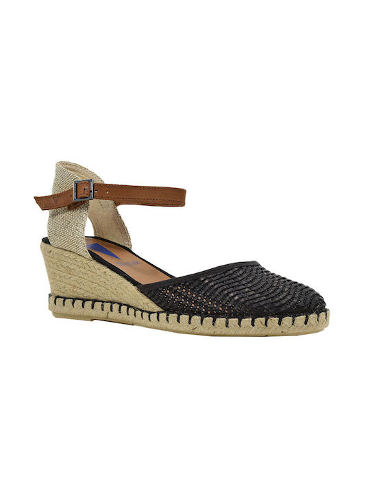 Verbenas Women's Leather Platform Espadrilles Black