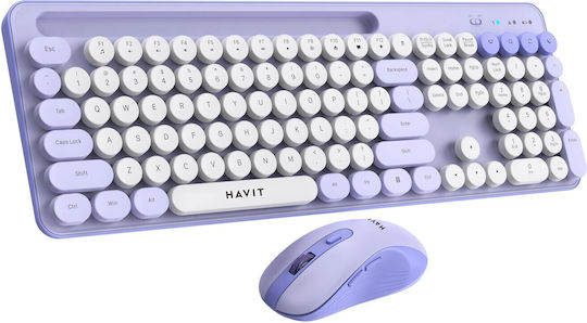 Havit ΚΒ832GCM Ασύρματο Σετ Πληκτρολόγιο & Ποντίκι Αγγλικό US Μωβ