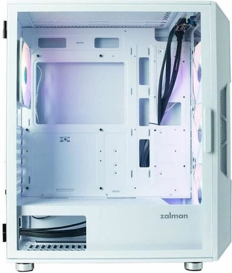 Zalman i3 Neo Геймърско бюро Midi Tower Компютърна кутия със страничен прозорец и RGB осветление Бял
