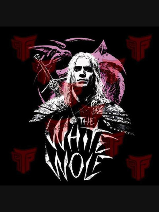 Men's Cotton Cartoon Printed Logo Shirts Takeposition Anime Witcher White Wolf Black 320-1005b-02