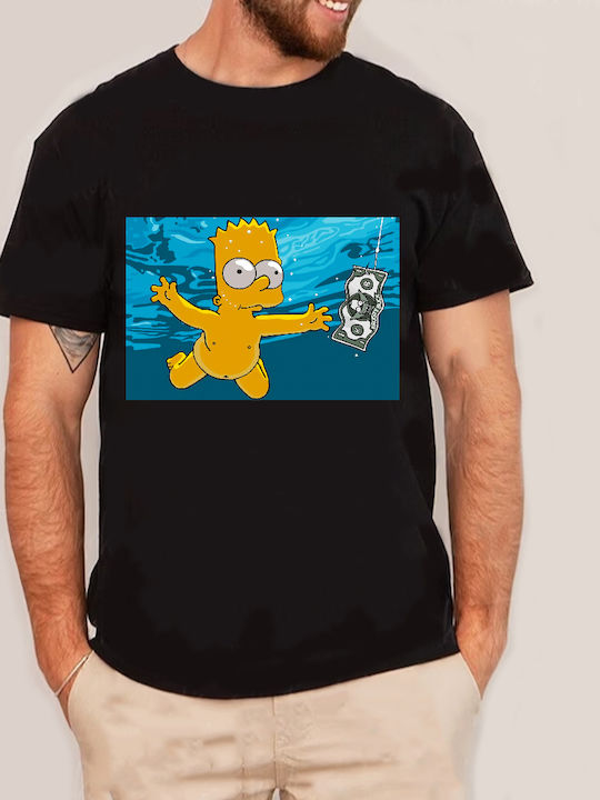 Fruit of the Loom The Simpsons Family The Nirvana Baby Bart Μπλούζα Nirvana Μαύρη Βαμβακερή