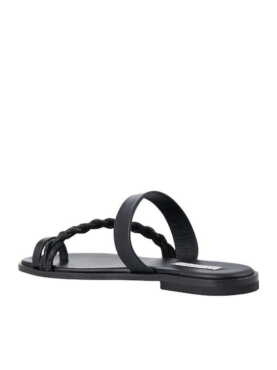 Leather Women's Flat Sandals in Black Color