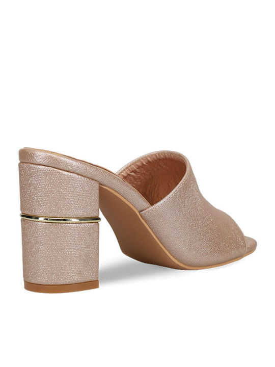 Damen Pantoletten mit Chunky Hoch Absatz in Roségold Farbe