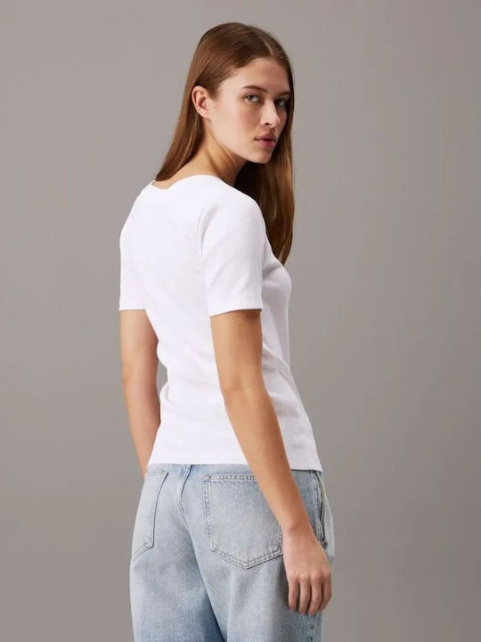 Calvin Klein Feminin Tricou cu Decolteu în V alb strălucitor