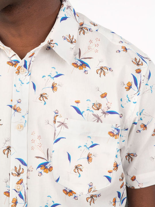 Kurzärmlig Leinen Hemd Blumen Combo White