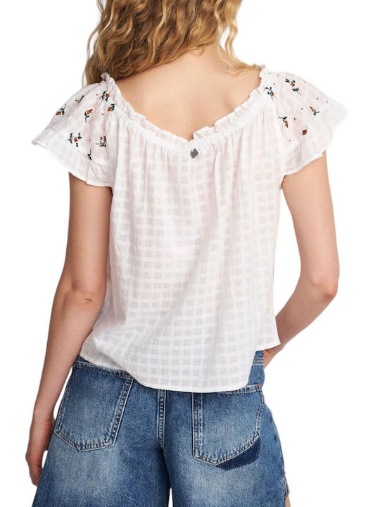 Attrattivo Damen Bluse Baumwolle mit Knöpfen Blumen White