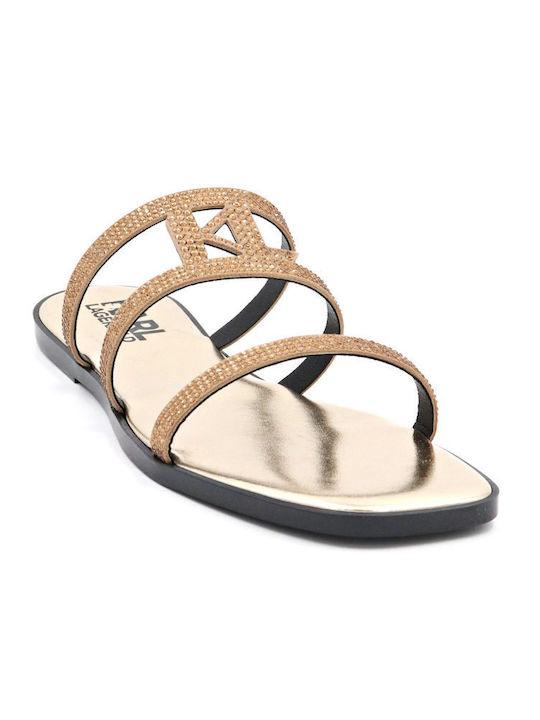 Karl Lagerfeld Damen Flache Sandalen in Gold Farbe