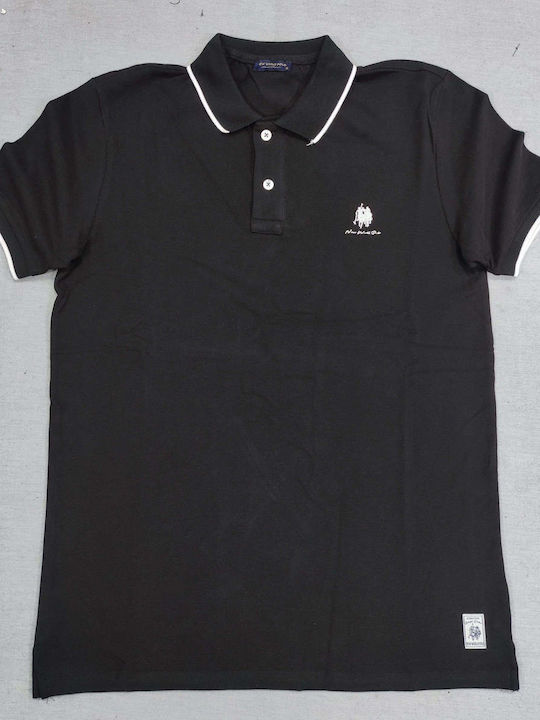 New World Polo Bluza Bărbătească cu Mânecă Scurtă Polo Black